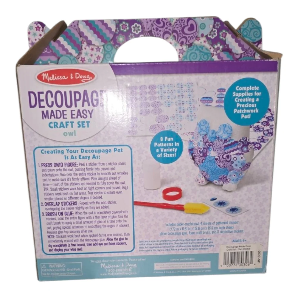 Melissa & Doug Decoupage Made Easy Craft Set Owl 30306 Kids DIY Art Kit New